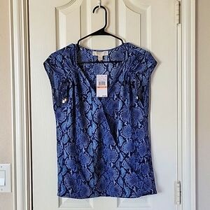 Micheal Kors blue snakeskin blouse NWT size S